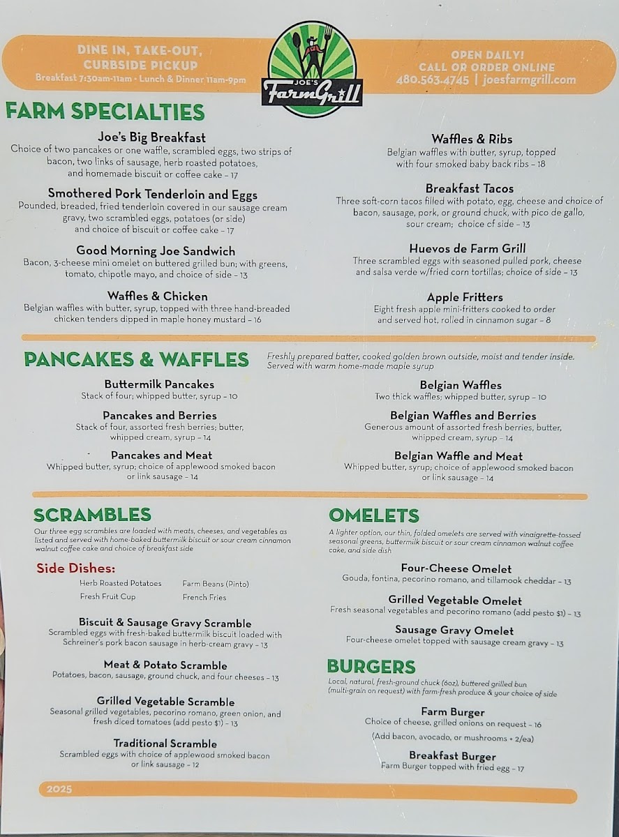 Joe's Farm Grill Menu - Image 1